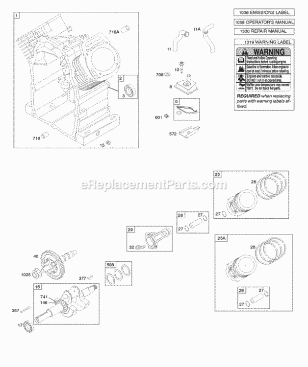 Page D Diagram and Parts List for 303447-1311-E1  Briggs and Stratton Engine